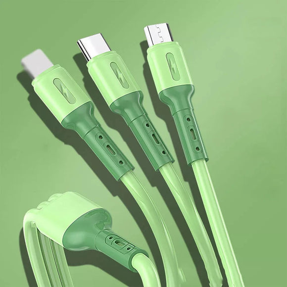 Silicone charger cable 1.2m - 3.5A 3in1 USB Type-A to Lightning/Micro/Type-C Cable